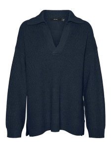 Vero Moda Sweter "Luna" w kolorze granatowym rozmiar: L. Niebieskie swetry oversize Vero Moda, l, bez wzorów, ze splotem, bez ramiączek. Za 66,00 zł.