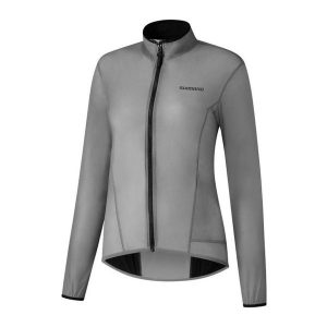 Fahrrad- Windjacke Damska kurtka wiatrówka SUMIRE Light, antracytowo-szara. Szare kurtki Shimano, bez wzorów, z materiału, bez kaptura. W wyprzedaży za 285,50 zł.