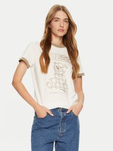 Guess T-Shirt V4BI02 K8FQ4 Écru Regular Fit. T-shirty Guess, xs, z aplikacjami, z bawełny, bez kołnierzyka, bez ramiączek. Za 199,99 zł.