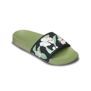 Klapki basenowe damskie SLIPPY IV. Zielone klapki Roxy, bez wzorów, z syntetyku, bez obcasa. Za 129,99 zł.