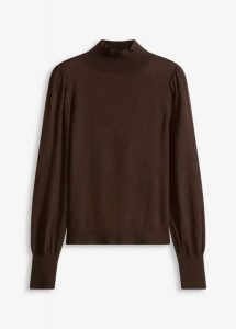 Cienki sweter. Brązowe swetry klasyczne bonprix, bez kołnierzyka. Za 99,99 zł.