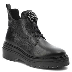 Czarne Botki Armodo Wygodne Buty Damskie. Czarne botki Armodo, bez wzorów, ze skóry, bez obcasa, na obcasie, bez zapięcia. Za 379,00 zł.