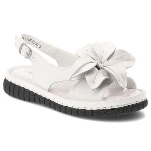 Sandały damskie Vinceza, cholewka ze skóry naturalnej ozdobna kokarda i miękka wkładka, biała, 66917. Białe sandały VINCEZA, z aplikacjami, ze skóry, bez obcasa, bez zapięcia. Za 169,00 zł.