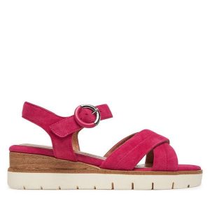 Sandały Tamaris. Czerwone sandały Tamaris, bez wzorów, bez obcasa, na koturnie, bez zapięcia. Za 229,99 zł.