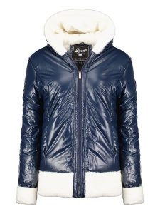 Geographical Norway Kurtka zimowa "Babylouno" w kolorze granatowym rozmiar: S. Niebieskie kurtki Geographical Norway, na zimę, s, z aplikacjami, z puchu, bez kaptura. Za 254,74 zł.