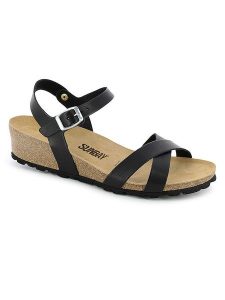 Sunbay Sandały "Lecheria" w kolorze czarnym na koturnie rozmiar: 41. Czarne sandały Sunbay, bez wzorów, z otwartym noskiem, bez obcasa, na koturnie, bez zapięcia. Za 193,24 zł.