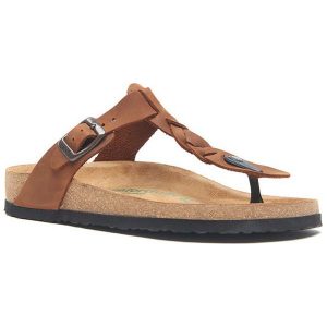 Comfortfusse Skórzane japonki w kolorze jasnobrązowym rozmiar: 41. Brązowe klapki Comfortfüße, bez wzorów, ze skóry, z otwartym noskiem, bez obcasa. Za 252,99 zł.