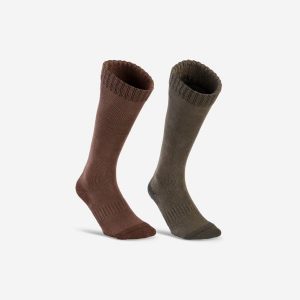 Skarpety myśliwskie Solognac 100 długie x 2. Brązowe skarpetki SOLOGNAC, bez wzorów, z bawełny. W wyprzedaży za 24,99 zł.