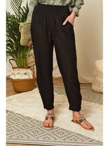 Lin Passion Lniane spodnie w kolorze czarnym rozmiar: 34/36. Czarne spodnie z wysokim stanem Lin Passion, bez wzorów, ze lnu, z podwyższonym stanem. Za 113,99 zł.