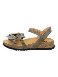 Think! Skórzane sandały "Koak" w kolorze khaki rozmiar: 39. Brązowe sandały Think, z aplikacjami, z otwartym noskiem, bez obcasa, bez zapięcia. Za 175,95 zł.