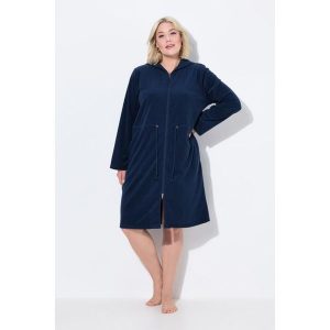 Damskie Szlafrok kaptur tunel 2-kierunkowy zamek błyskawiczny długi rękaw. Niebieskie szlafroki Ulla Popken, plus size, bez wzorów, z bawełny, plus size, bez kaptura. Za 279,99 zł.