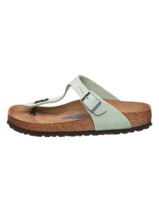 Birkenstock Skórzane japonki "Gizeh" w kolorze zielonym rozmiar: 36. Zielone klapki Birkenstock, bez wzorów, z otwartym noskiem, bez obcasa. Za 385,62 zł.