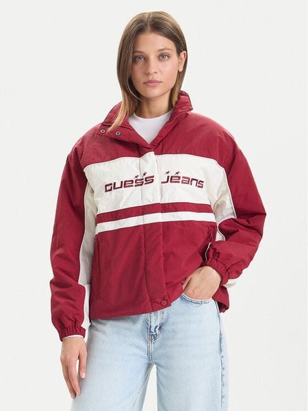 Guess Jeans Kurtka przejściowa W5BL11 WGYL2 Czerwony Regular Fit. Czerwone kurtki Guess Jeans, xl, z aplikacjami, z jeansu, bez kaptura. Za 359,99 zł.