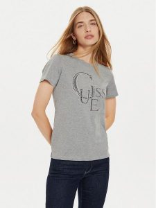 Guess T-Shirt W4BI16 I3Z14 Szary Regular Fit. Szare t-shirty Guess, m, z aplikacjami, z bawełny, bez kołnierzyka, bez ramiączek. Za 139,99 zł.