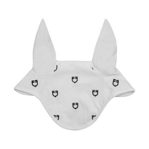 Czapka przeciw owadom dla konia multilogo w technice white line edycja Equestro. Białe czapki EQUESTRO, bez wzorów, z poliamidu, biznesowe. Za 66,90 zł.