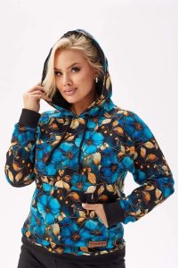 Dresowa bluza Olivia z motywem kwiatów PLUS SIZE XXL. Brązowe bluzy Moda Size Plus Iwanek, plus size, z aplikacjami, z bawełny, z kapturem. Za 279,90 zł.
