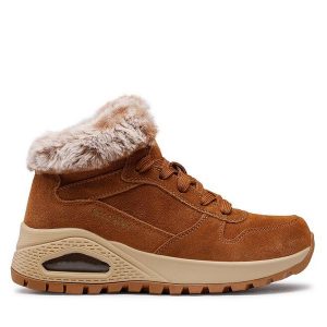 Botki Skechers. Brązowe botki Skechers, bez wzorów, bez obcasa, na płaskiej podeszwie, bez zapięcia. Za 379,99 zł.