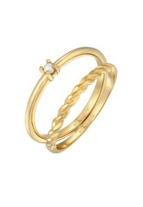 Elli Damski Klasyczny i Skręcony zestaw 2 częściowy z koralikami szklanymi pozłacane srebro 925 Sterling Silver Pierścionki 1 ct. Szare pierścionki Elli, z perłą, pozłacane. Za 233,99 zł.
