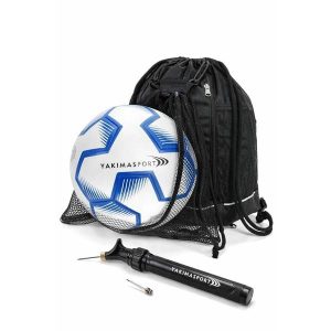 Zestaw piłkarski Yakimasport plecak z siatką + piłka nożna r.5 + pompka. Niebieskie plecaki YAKIMASPORT. Za 99,99 zł.