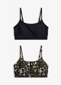 Biustonosz bikini bustier, 2 szt., gładki i z nadrukiem. Czarne bikini bonprix, bez wzorów. Za 119,99 zł.
