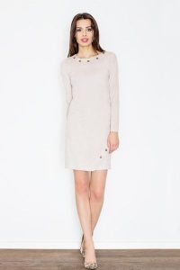 Beżowa Casualowa Sukienka z Imitacji Zamszu z Metalowymi Kółkami. Brązowe sukienki Figl, l, bez wzorów, z elastanu, bez kołnierzyka, bez ramiączek. Za 219,00 zł.