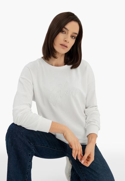 Bluza z napisem B-GLOW. Białe bluzy Volcano, s, bez wzorów, z bawełny, bez kaptura. Za 139,99 zł.