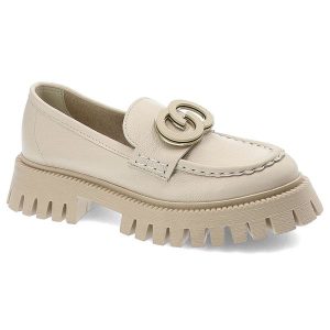 Beżowe Mokasyny Chebello Eleganckie Obuwie Damskie. Brązowe półbuty CheBello, bez wzorów, ze skóry, bez obcasa, bez zapięcia. Za 458,99 zł.
