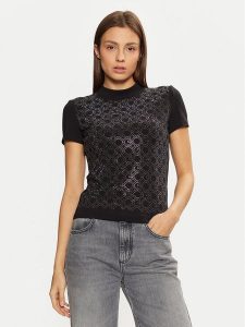 Guess T-Shirt W5RI15 J1314 Czarny Regular Fit. Czarne t-shirty Guess, s, z aplikacjami, z bawełny, bez kołnierzyka, bez ramiączek. Za 149,99 zł.