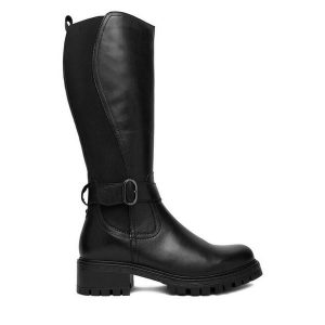 Kozaki Lasocki. Czarne kozaki Lasocki, bez wzorów, bez obcasa, na słupku, bez zapięcia. Za 429,99 zł.