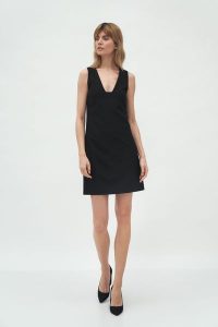 Mini Sukienka bez Rękawów - Czarna. Czarne sukienki Nife, s, bez wzorów, z materiału, wizytowe, bez kołnierzyka, bez ramiączek, mini. Za 249,90 zł.