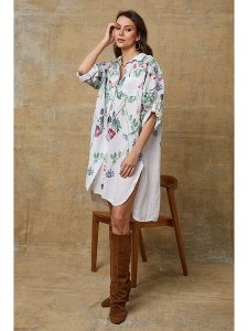 Joséfine Lniana sukienka "Pardess" w kolorze biało-zielonym rozmiar: L. Białe sukienki Joséfine, l, bez wzorów, ze lnu, bez kołnierzyka, bez ramiączek, mini. Za 143,99 zł.