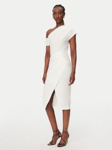 Rinascimento Sukienka koktajlowa CFC0127793003 Biały Slim Fit. Białe sukienki Rinascimento, m, bez wzorów, z syntetyku, wizytowe, bez kołnierzyka, bez ramiączek. Za 599,99 zł.