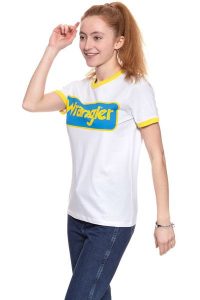 WRANGLER T SHIRT DAMSKI B&Y RINGER TEE WHITE W7C42FK12 112131689. Białe t-shirty Wrangler, xs, bez wzorów, bez kołnierzyka, bez ramiączek. W wyprzedaży za 39,99 zł.
