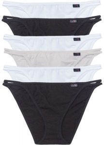 Figi tanga (6 par). Czarne figi bonprix, z aplikacjami. Za 62,99 zł.
