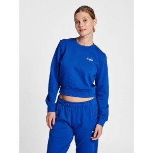 Damska krótka bluza Hummel LGC Shai. Niebieskie bluzy Hummel, s, bez wzorów, z bawełny, bez kaptura. Za 236,50 zł.