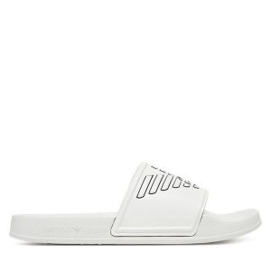 Klapki Emporio Armani. Białe klapki Emporio Armani, bez wzorów, bez obcasa. Za 199,99 zł.