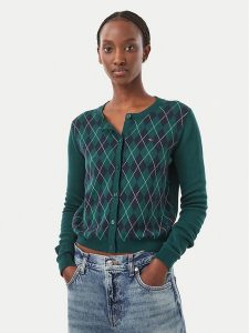 Tommy Jeans Kardigan Essential DW0DW23363 Zielony ciemny Regular Fit. Zielone kardigany Tommy Jeans, z bawełny. Za 409,99 zł.