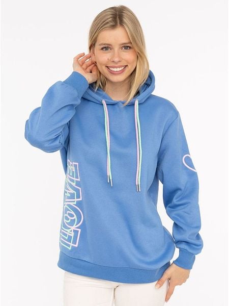 Zwillingsherz Bluza "LOVE 2.0" w kolorze błękitnym rozmiar: L/XL. Niebieskie bluzy Zwillingsherz, l, bez wzorów, z kapturem. Za 202,50 zł.