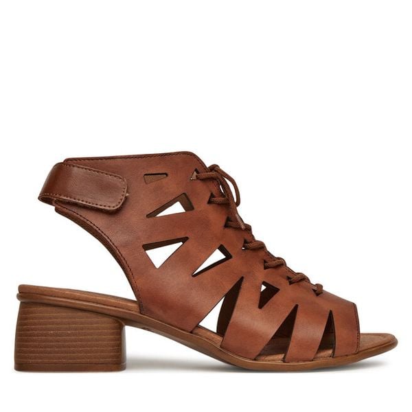 Sandały Remonte. Brązowe sandały Remonte, bez wzorów, bez obcasa, na słupku, bez zapięcia. Za 389,99 zł.