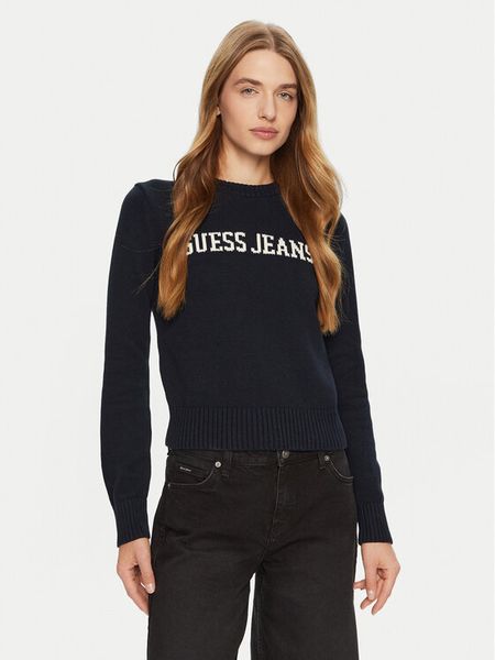 Guess Jeans Sweter W4BR10 Z3HM1 Niebieski Regular Fit. Niebieskie swetry klasyczne Guess Jeans, xs, z bawełny, bez kołnierzyka. Za 222,99 zł.