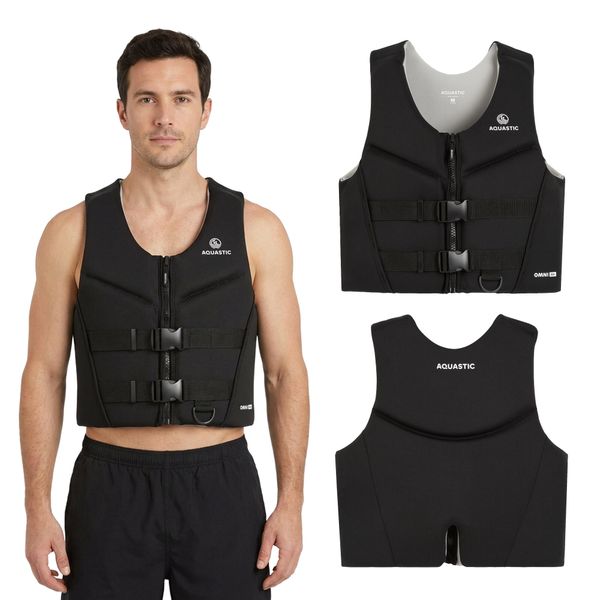 Kamizelka asekuracyjna AQUASTIC Omni 50N. Czarne kamizelki AQUASTIC, xl, bez wzorów, bez kołnierzyka, bez ramiączek, bez kaptura. Za 199,99 zł.