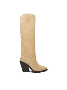 Badura Kowbojki EO-BRAYLE-01 Beżowy. Brązowe buty zimowe Badura, bez wzorów, ze skóry, bez obcasa, na słupku, bez zapięcia. Za 629,99 zł.