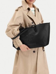 Beverly Hills Polo Club Torebka CWBEO-BHPC-L-006-10 Czarny. Czarne shopper bag Beverly Hills Polo Club, bez wzorów, ze skóry, bez dodatków. Za 229,99 zł.