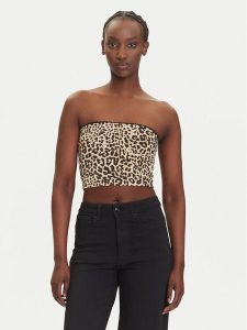 Noisy May Top Avery 27034321 Brązowy Slim Fit. Brązowe topy Noisy may, s, bez wzorów, z syntetyku, bez kołnierzyka, bez ramiączek. Za 49,99 zł.
