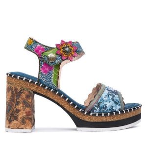 Sandały Laura Vita. Niebieskie sandały LAURA VITA, bez wzorów, bez obcasa, na słupku, bez zapięcia. Za 459,99 zł.