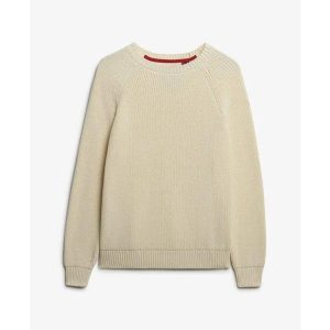 Sweter z prążkowanego dzianiny dla kobiet Superdry. Białe swetry klasyczne Superdry, na zimę, z dzianiny, bez kołnierzyka. Za 284,00 zł.