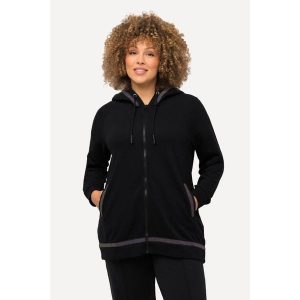 Bluza, kaptur, tęczowe paski odblaskowe, długi rękaw. Czarne bluzy Ulla Popken, plus size, bez wzorów, z bawełny, bez kaptura. Za 294,99 zł.