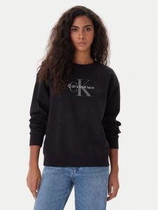 Calvin Klein Jeans Bluza Monologo LV047B234G Czarny Regular Fit. Czarne bluzy Calvin Klein Jeans, xs, bez wzorów, z bawełny, bez kaptura. Za 389,99 zł.