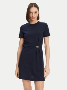 Lacoste Sukienka codzienna EF0583 Granatowy Regular Fit. Niebieskie sukienki Lacoste, na co dzień, bez wzorów, z bawełny, bez kołnierzyka, bez ramiączek, proste. Za 519,99 zł.