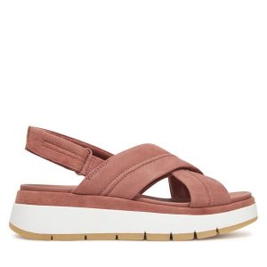 Sandały Clarks. Czerwone sandały Clarks, bez wzorów, bez obcasa, na płaskiej podeszwie, bez zapięcia. Za 289,99 zł.
